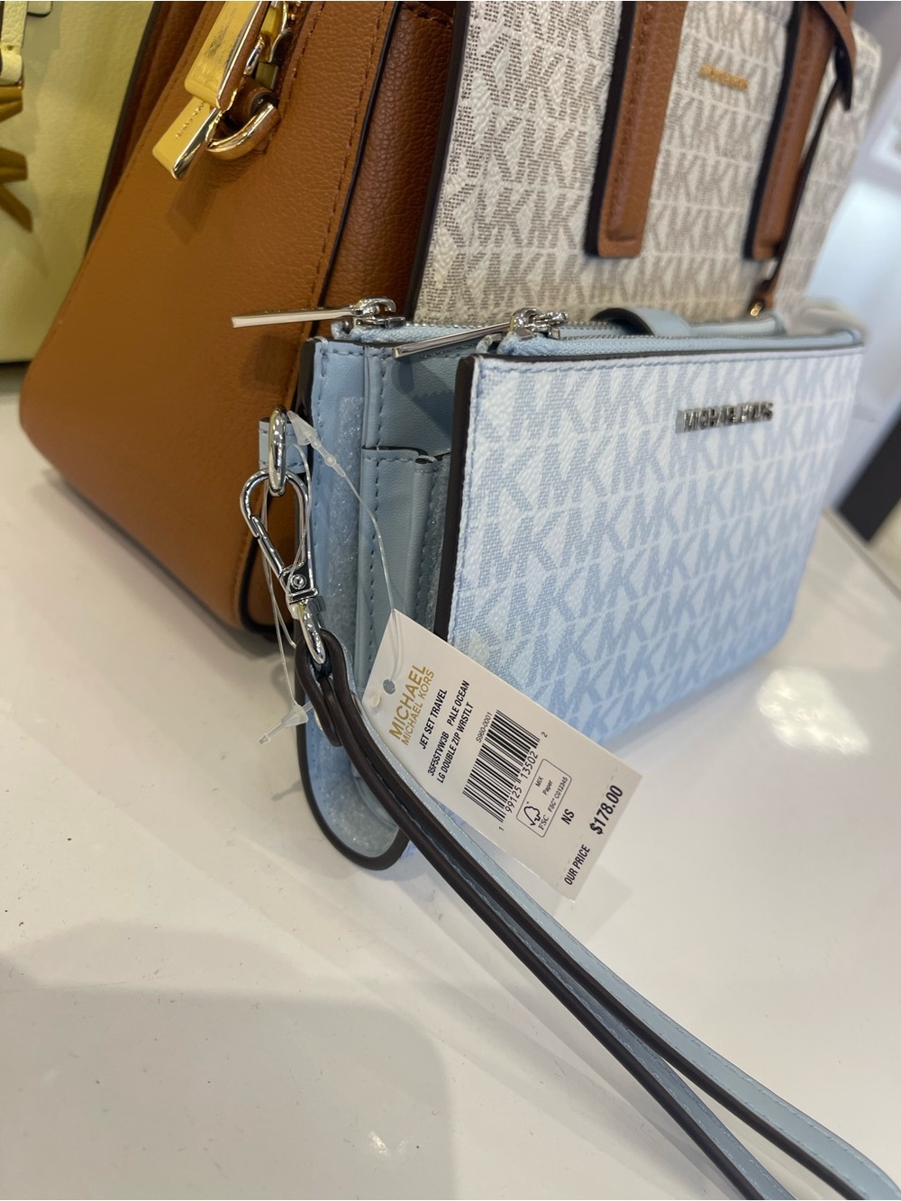 MICHAEL KORS Jet Set Large Double Zip Ombré Signature Logo Wristlet Pale Ocean - Picture 6 of 16